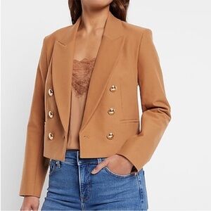 NWT Express camel brown cropped blazer gold buttons size small
